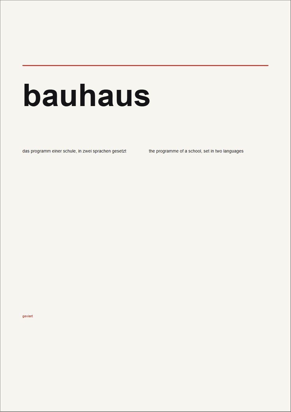 The title page of BAUHAUS: a red rule and the lowercase title.
