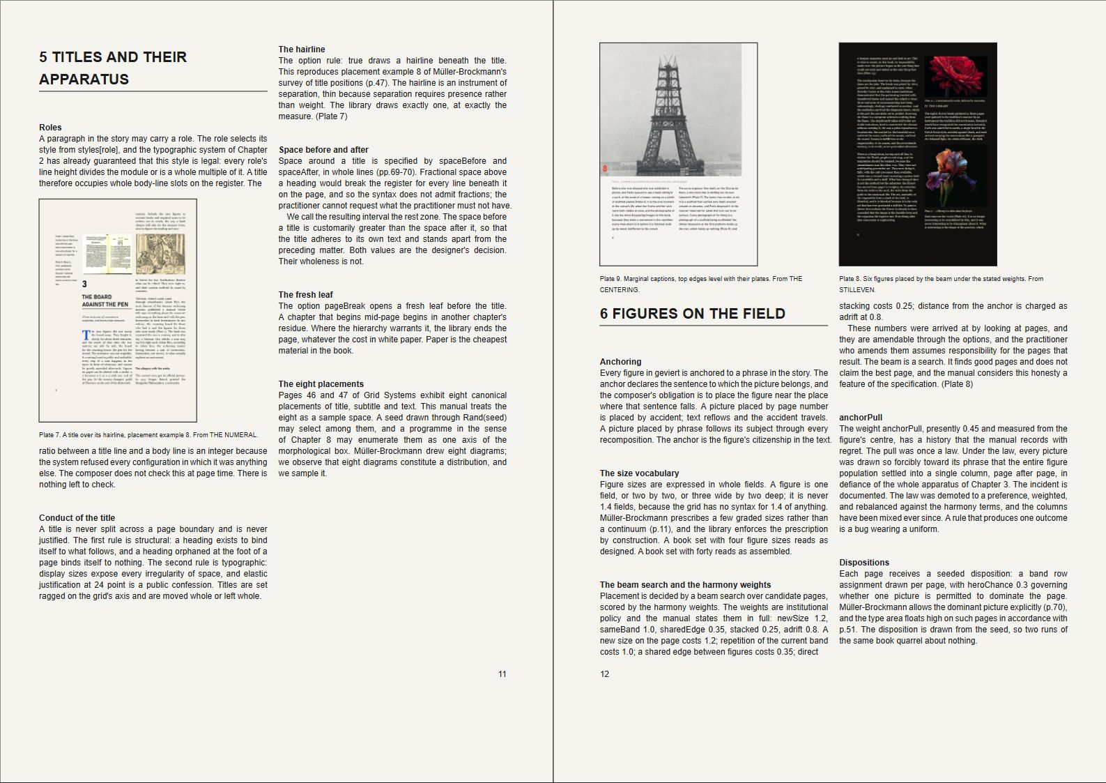 A spread from THE GEVIERT MANUAL: two facing A4 pages with plates on the modular grid.